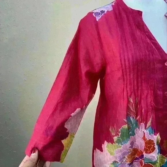 Sundance Tunic Top Floral Hot Pink  Blouse 3/4 Sleeve Spring/Sumer Sz S   TC#1 - Picture 4 of 8